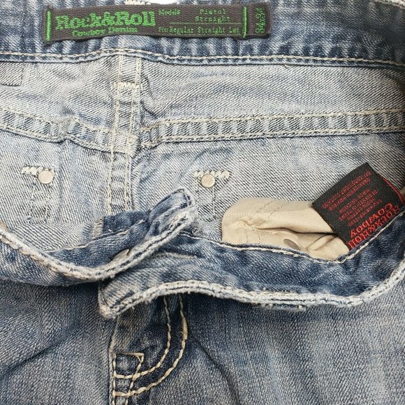 Rock & Roll Cowboy Jeans Pistol Straight Distressed Hem 34X34 See photos - Picture 4 of 9